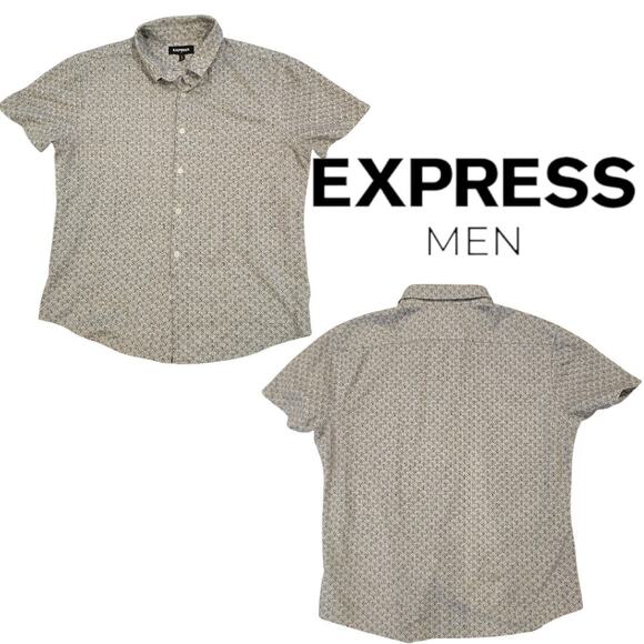 Gray White Black Pattern Men's Express Polo Medium 15-15.5 - Picture 5 of 5